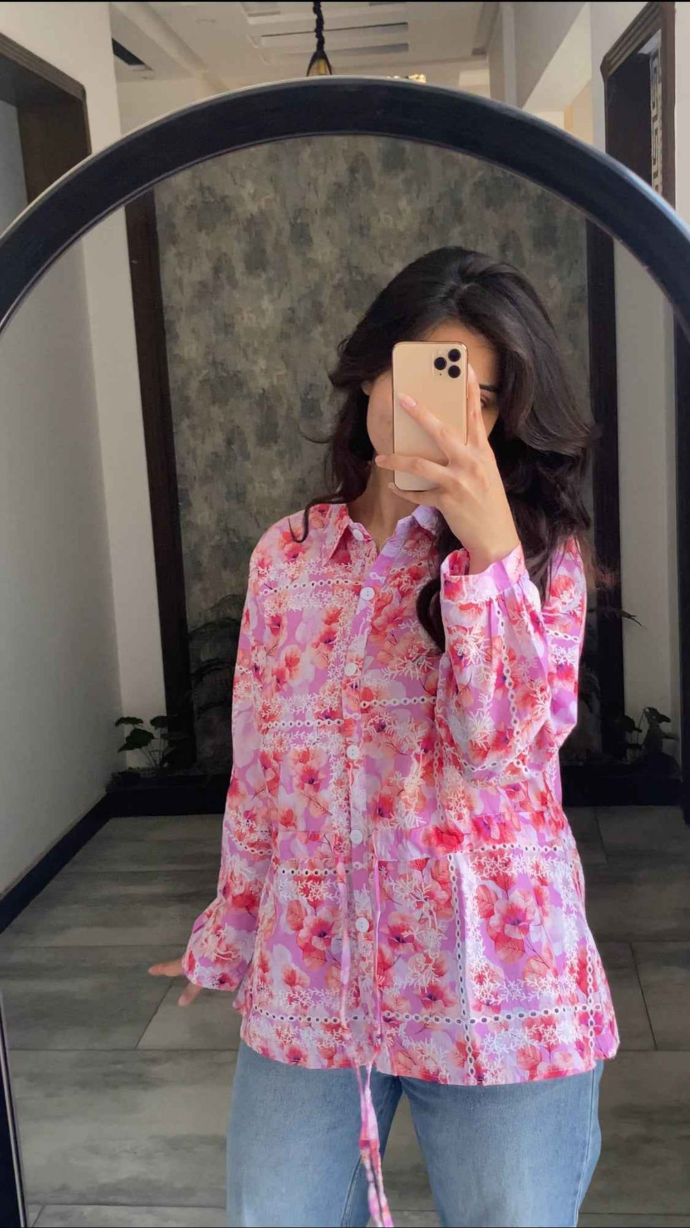 Pink Floral Printed Summer Shirt for Women – Premium Soft Lawn Button-Down Top