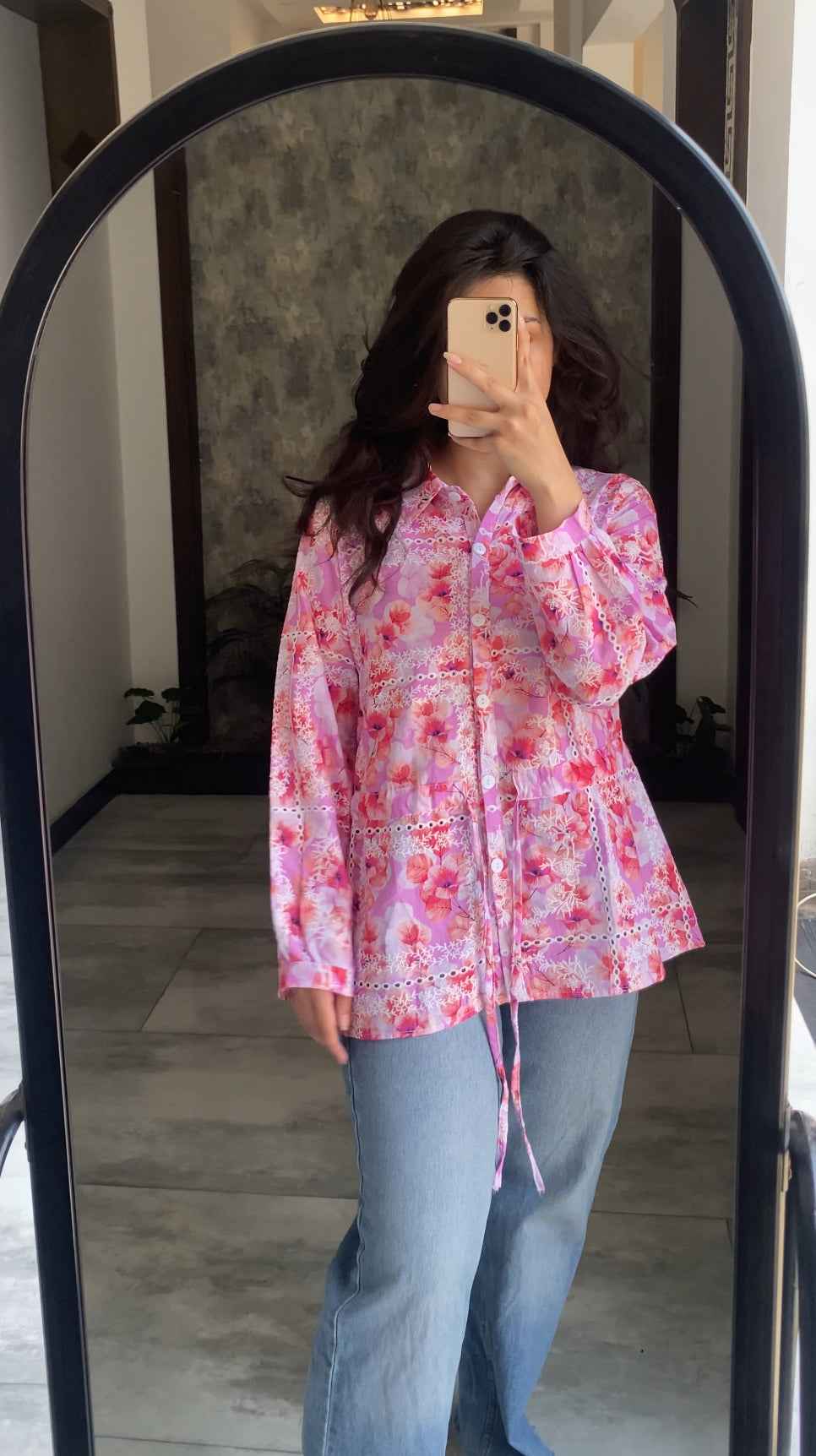 Pink Floral Printed Summer Shirt for Women – Premium Soft Lawn Button-Down Top