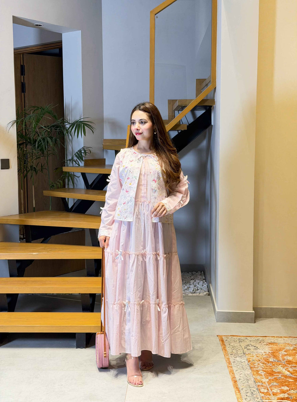 Soft Pink Swiss Lawn Koti Maxi