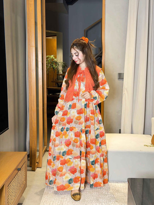 🌸 Sunset Bloom Chikankari Maxi 🌸