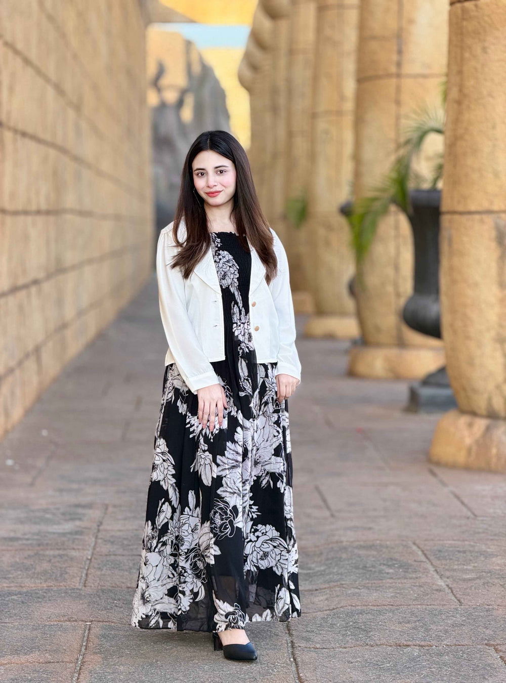 Print coat Maxi dress