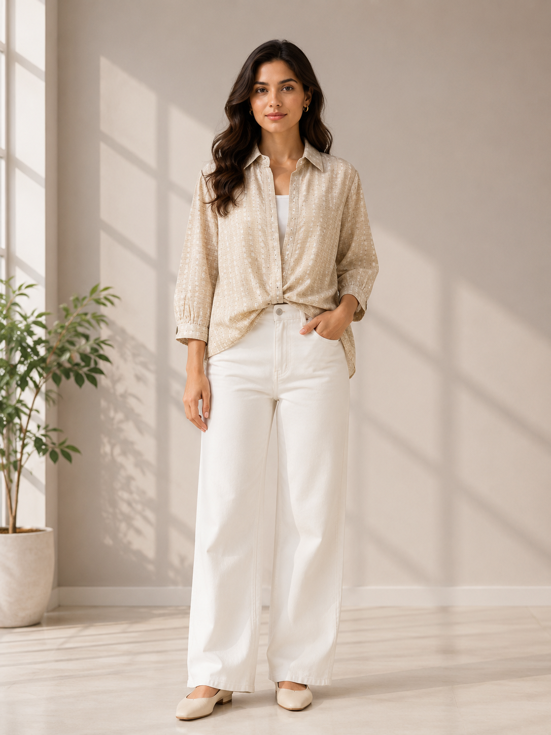 Blush Pink Textured Cotton Button-Down Shirt