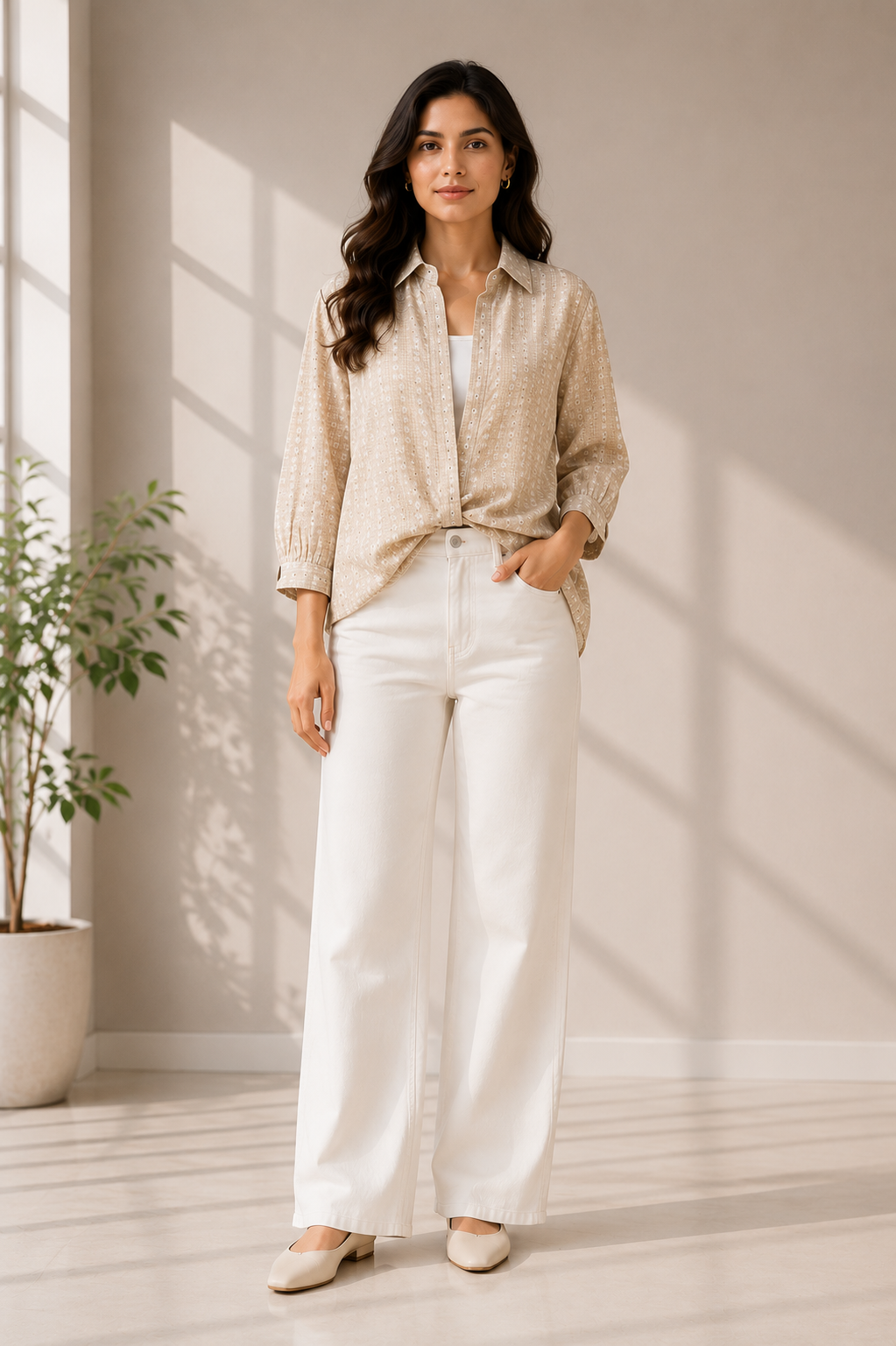 Blush Pink Textured Cotton Button-Down Shirt