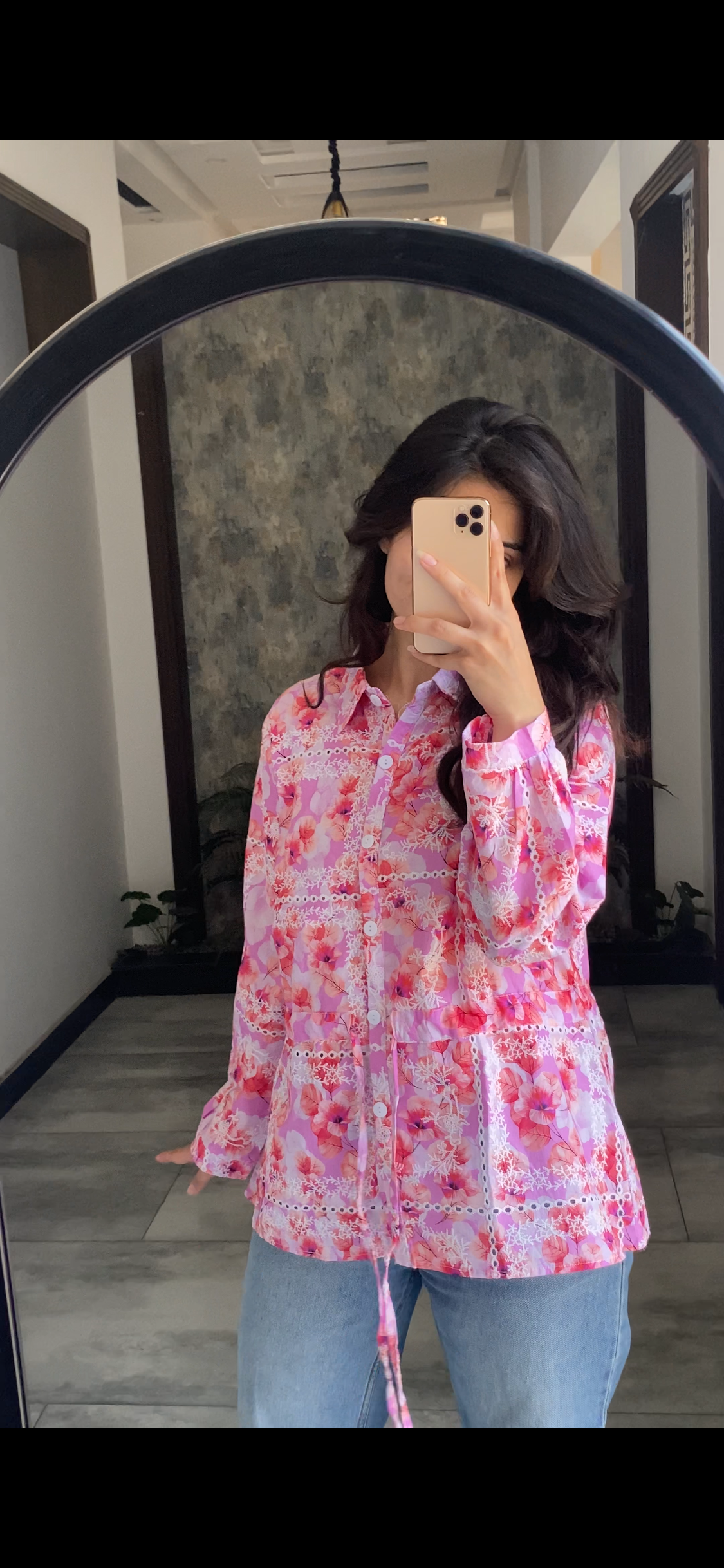 Pink Floral Printed Summer Shirt for Women – Premium Soft Lawn Button-Down Top