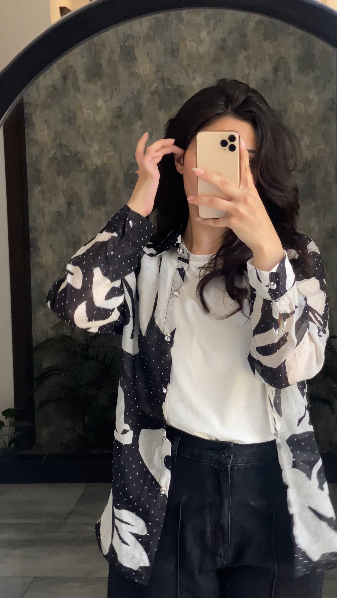 Black & White Abstract Printed Premium Lawn Shirt for Women – Casual Button-Down Summer Top
