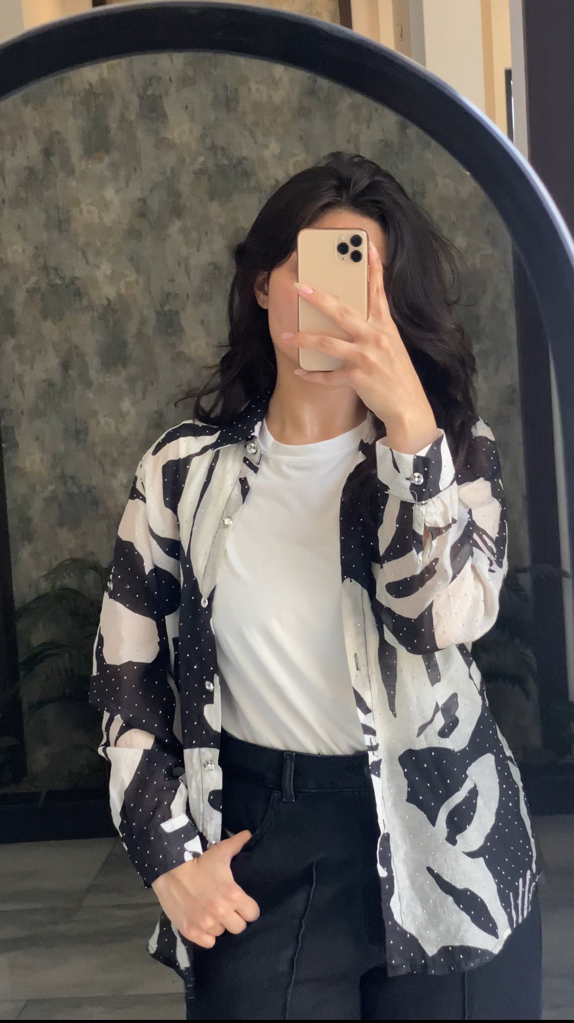 Black & White Abstract Printed Premium Lawn Shirt for Women – Casual Button-Down Summer Top