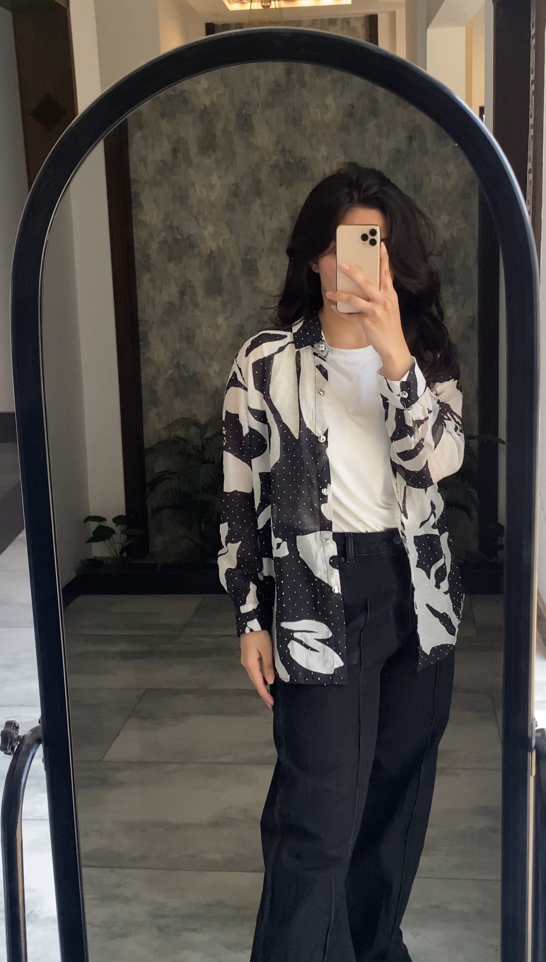Black & White Abstract Printed Premium Lawn Shirt for Women – Casual Button-Down Summer Top