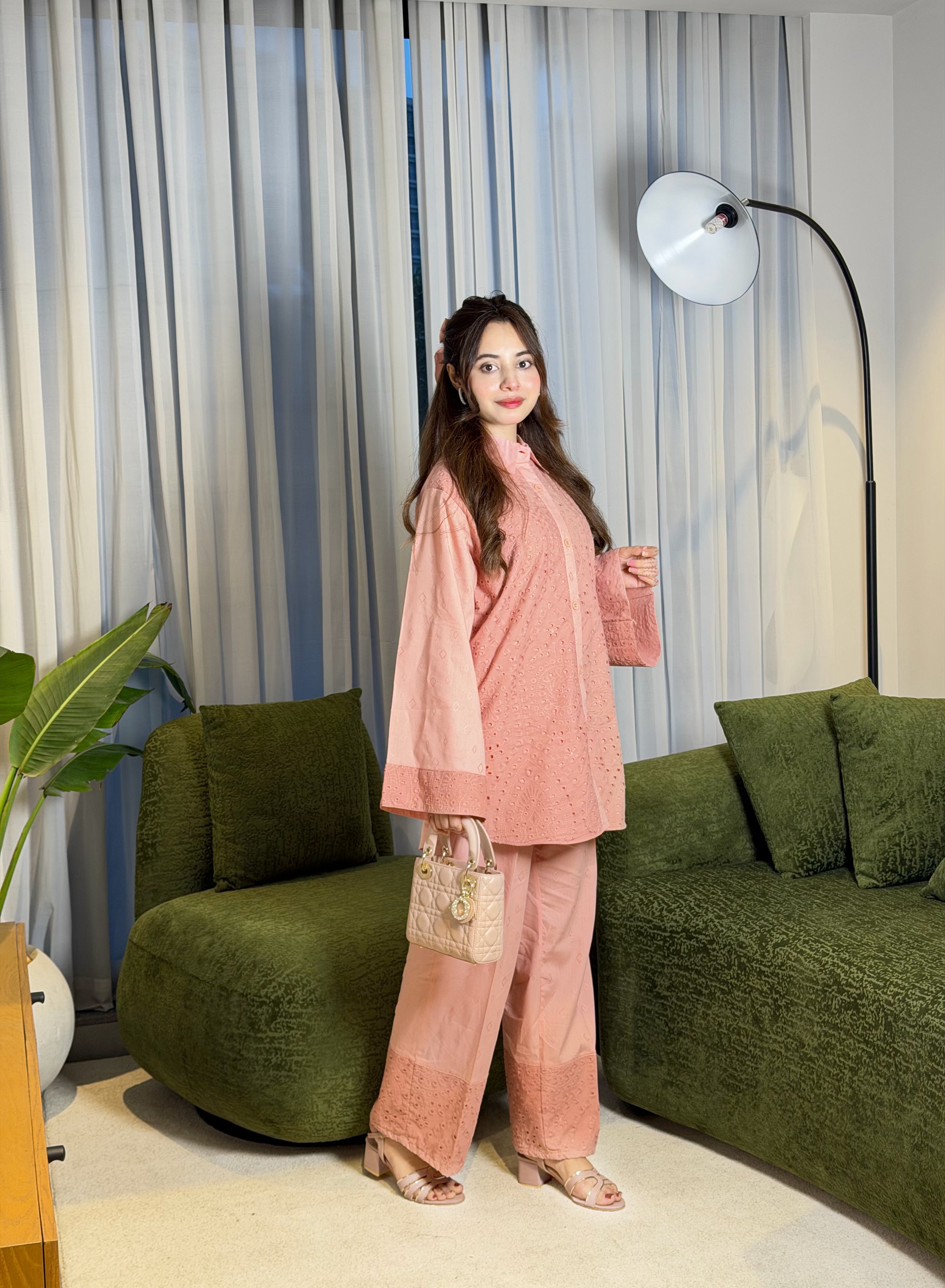 This elegant cream-colored 2-piece outfit