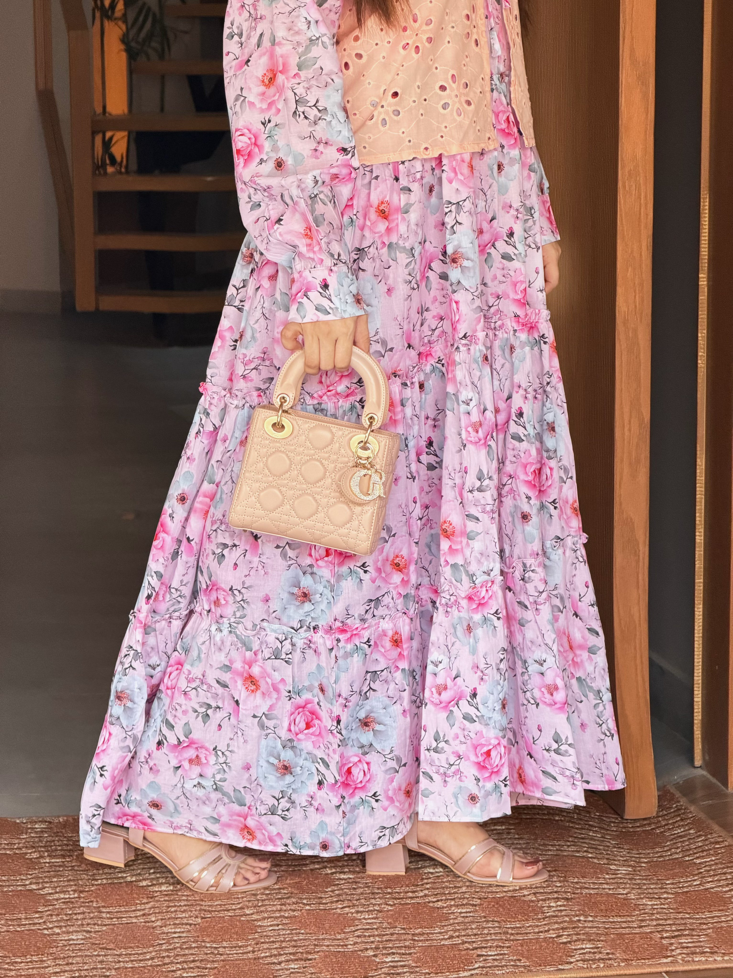 Soft Pink Swiss Lawn Maxi with Digital Chikankari Printed Koti