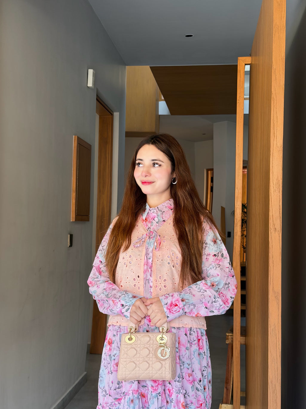 Soft Pink Swiss Lawn Maxi with Digital Chikankari Printed Koti