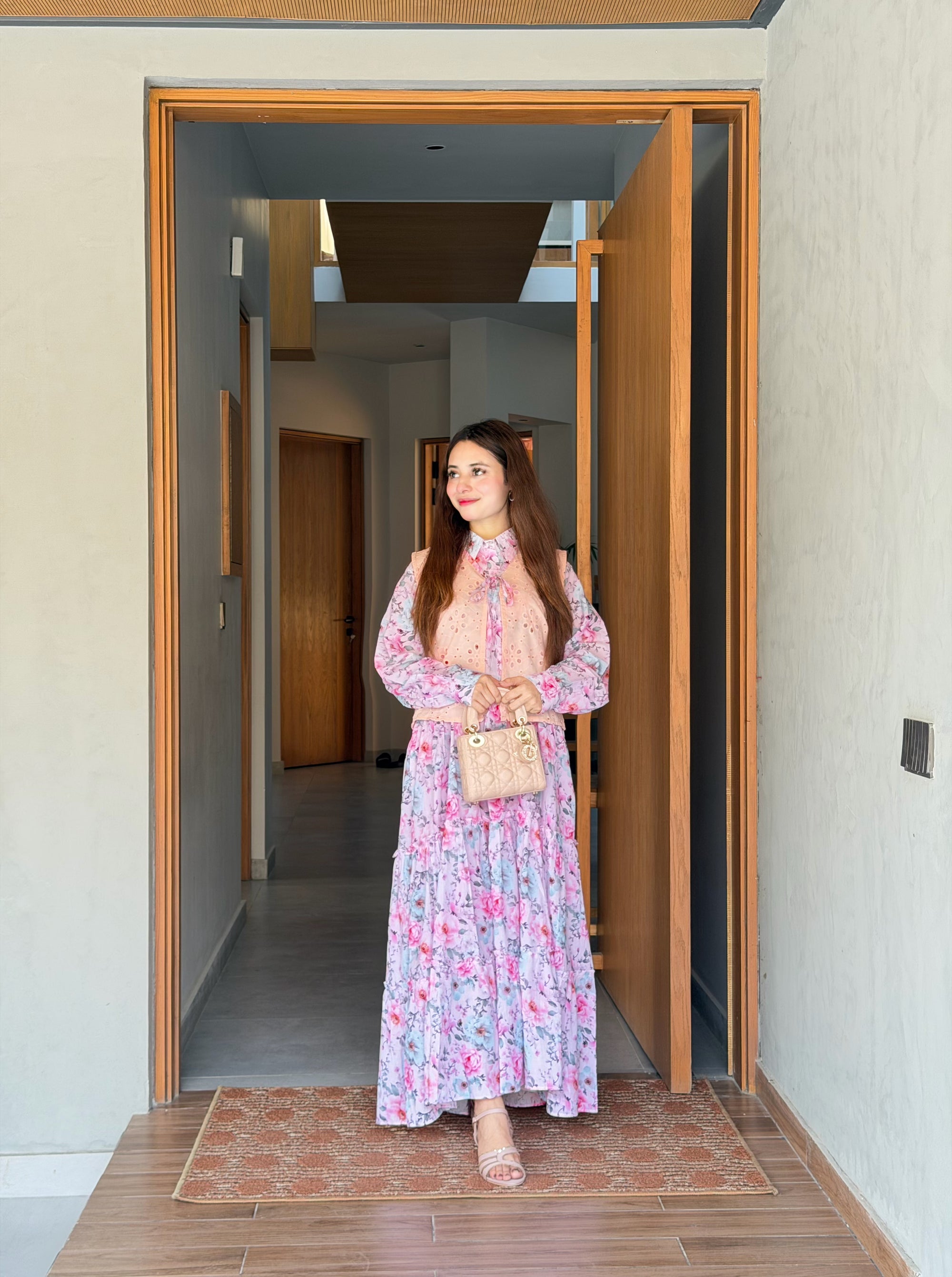 Soft Pink Swiss Lawn Koti Maxi