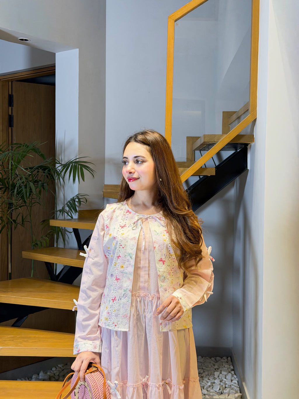 Soft Pink Swiss Lawn Maxi with Digital Chikankari Printed Koti