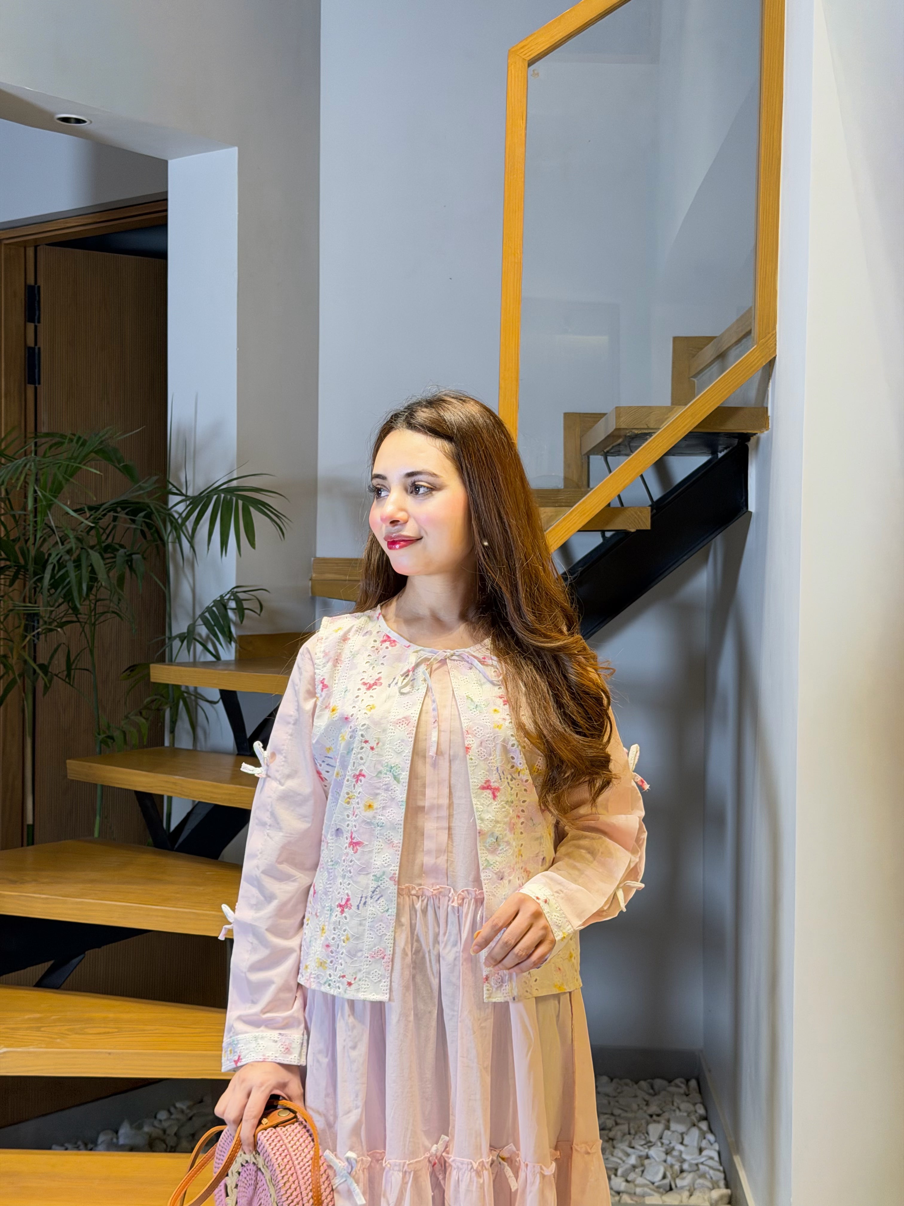 Soft Pink Swiss Lawn Maxi with Digital Chikankari Printed Koti