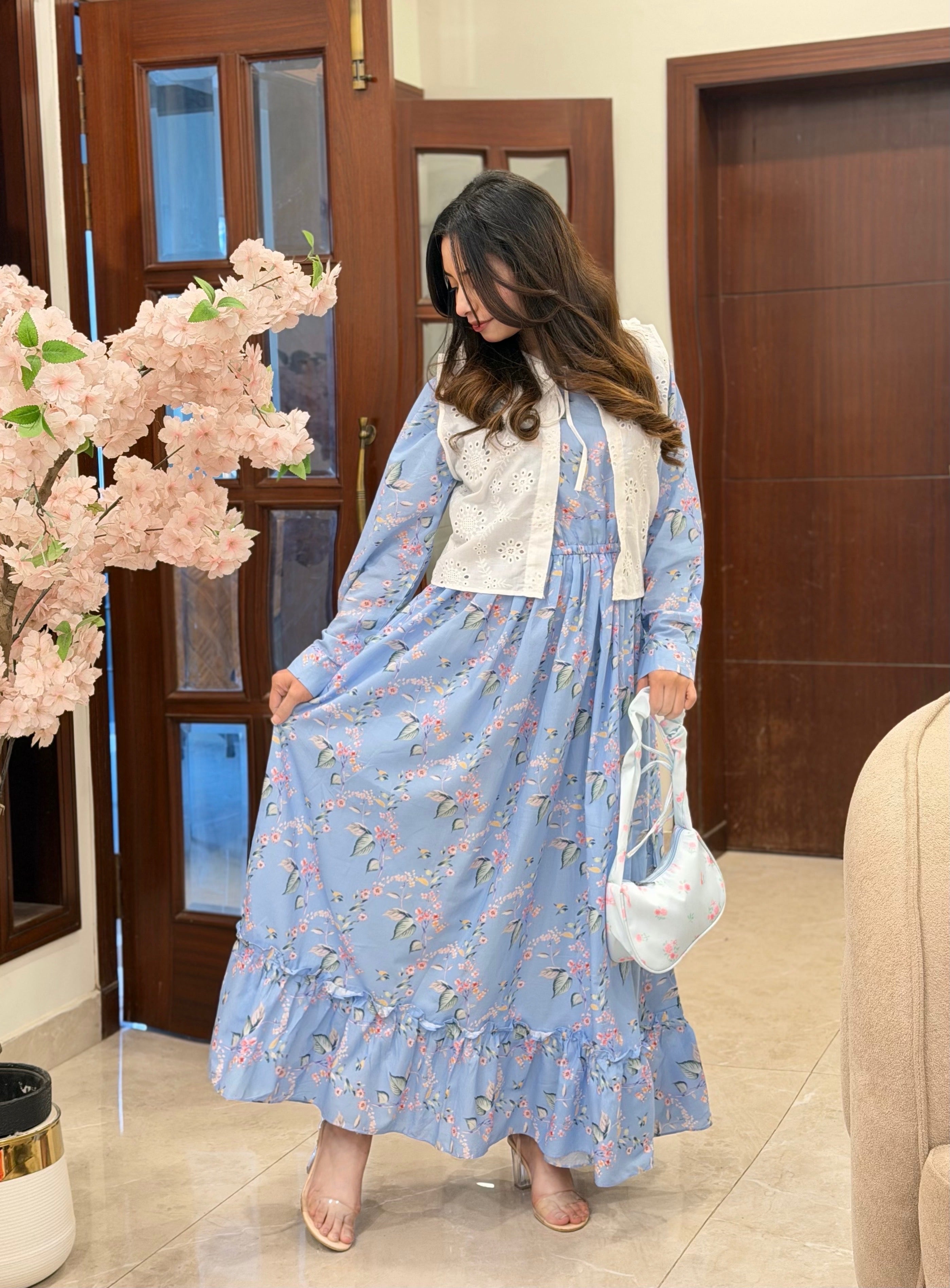 Sky Blossom Layered Maxi Dress