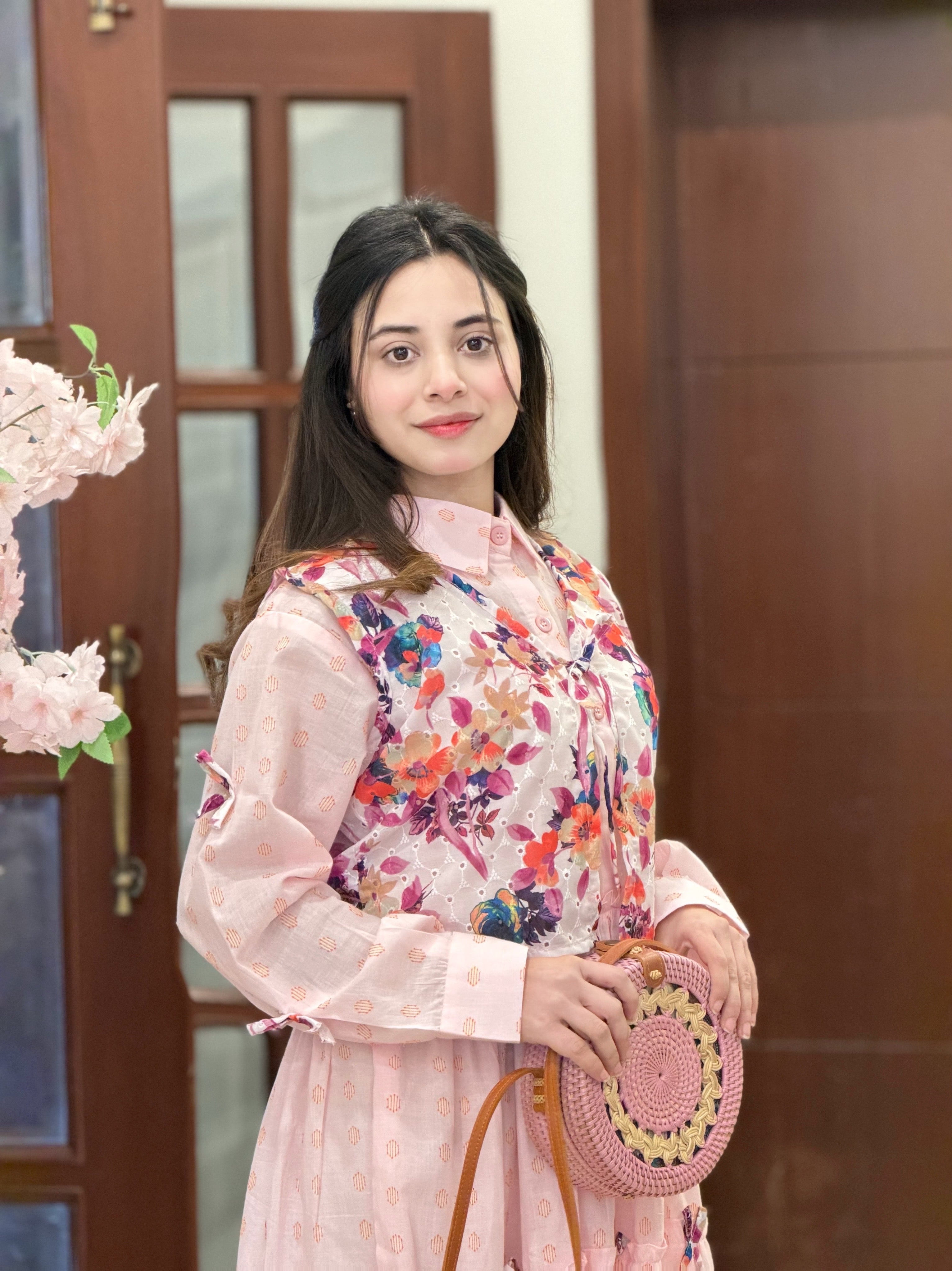pink blossom layered maxi dress