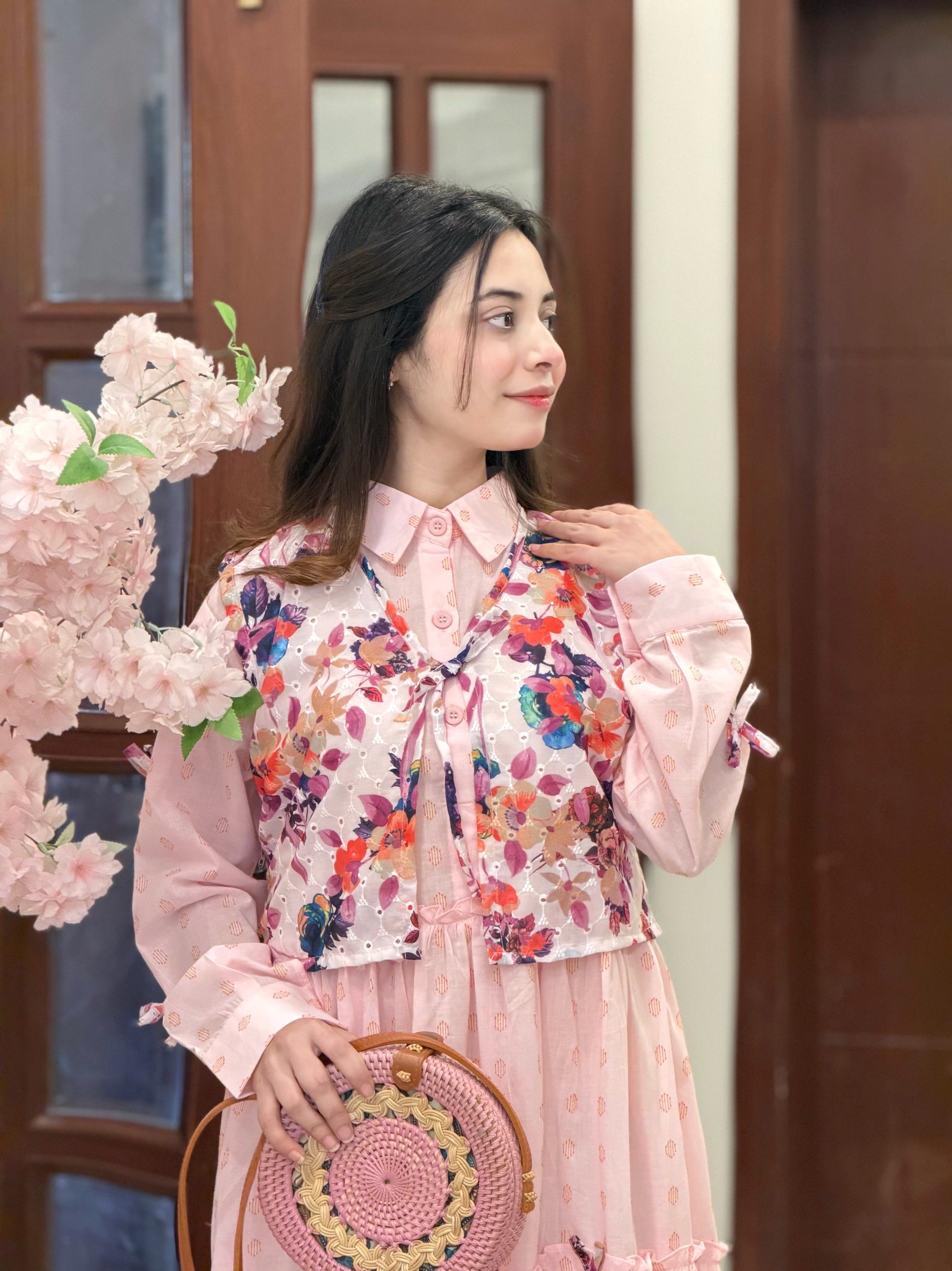 pink blossom layered maxi dress