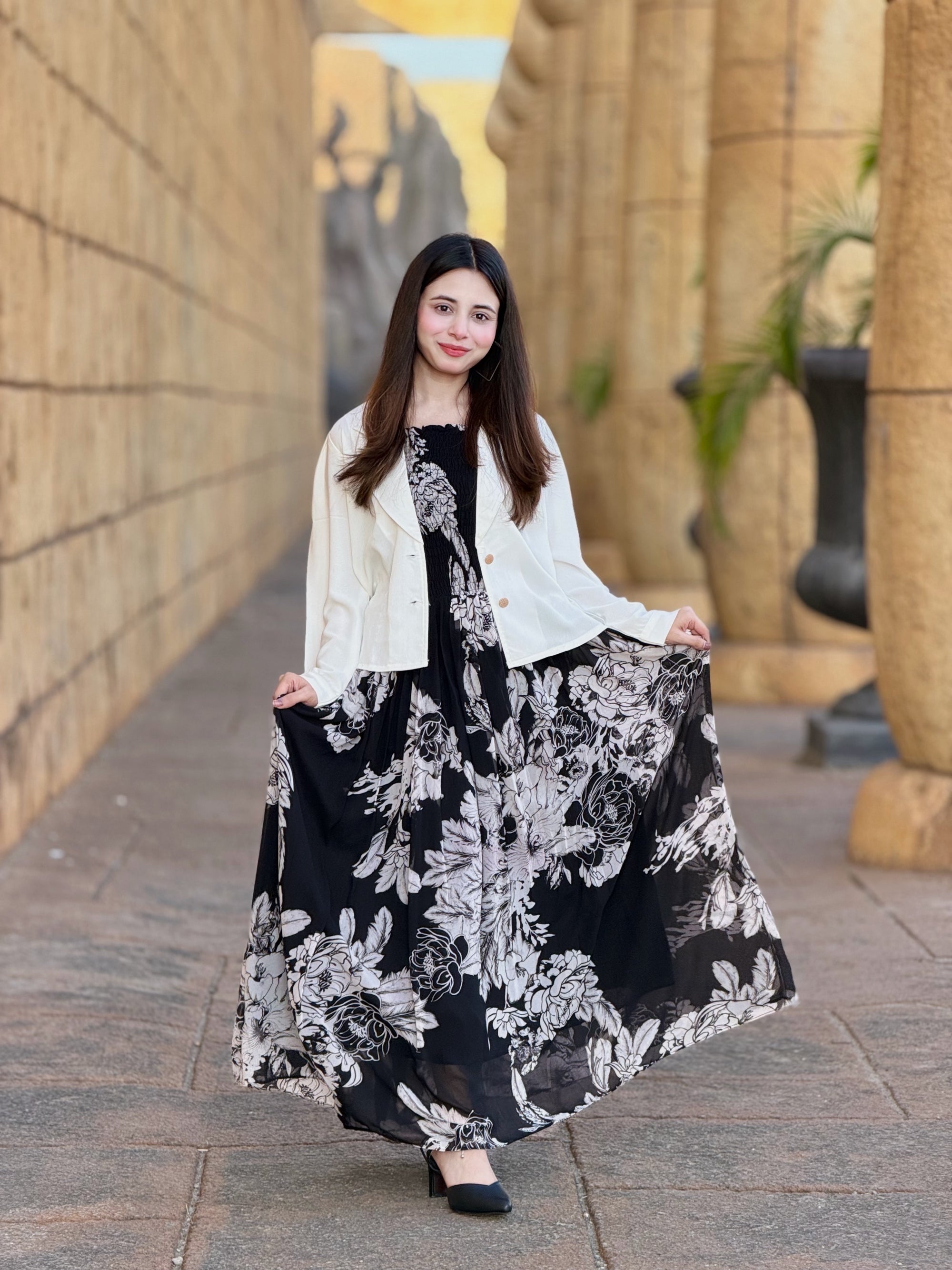 Print coat Maxi dress