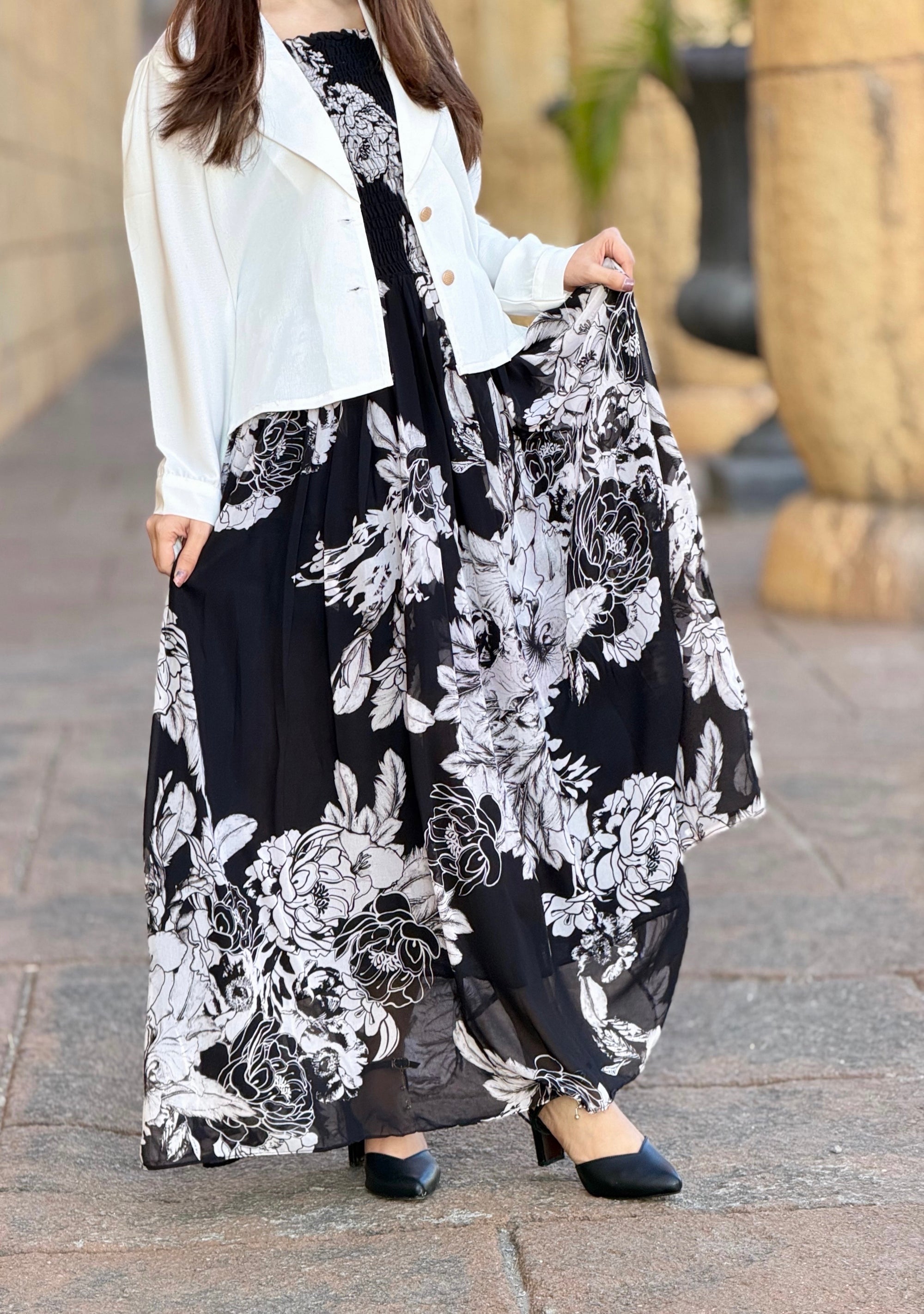 Print coat Maxi dress