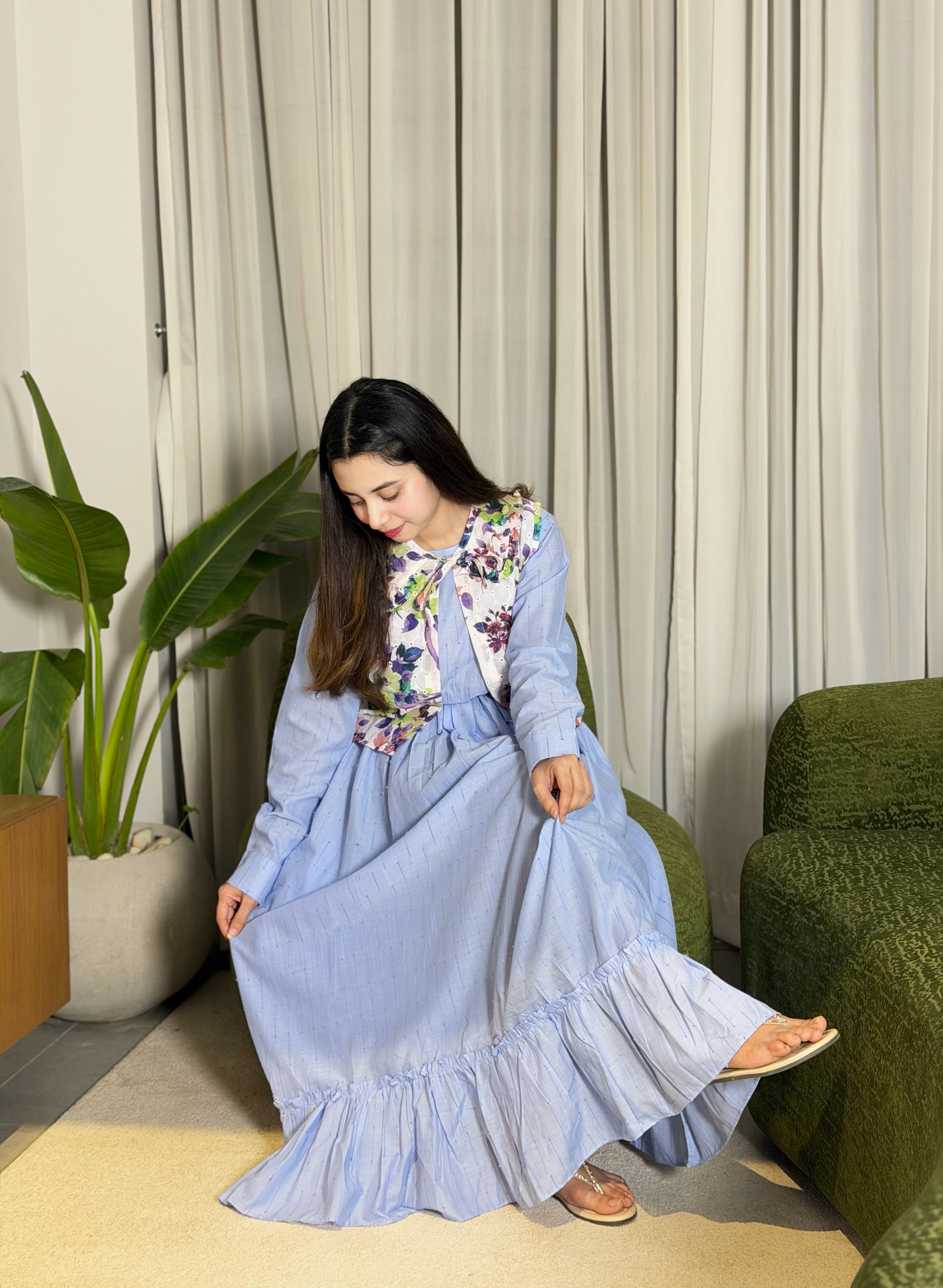 Sky Bloom Floral Maxi Dress – Elegant Summer Edition