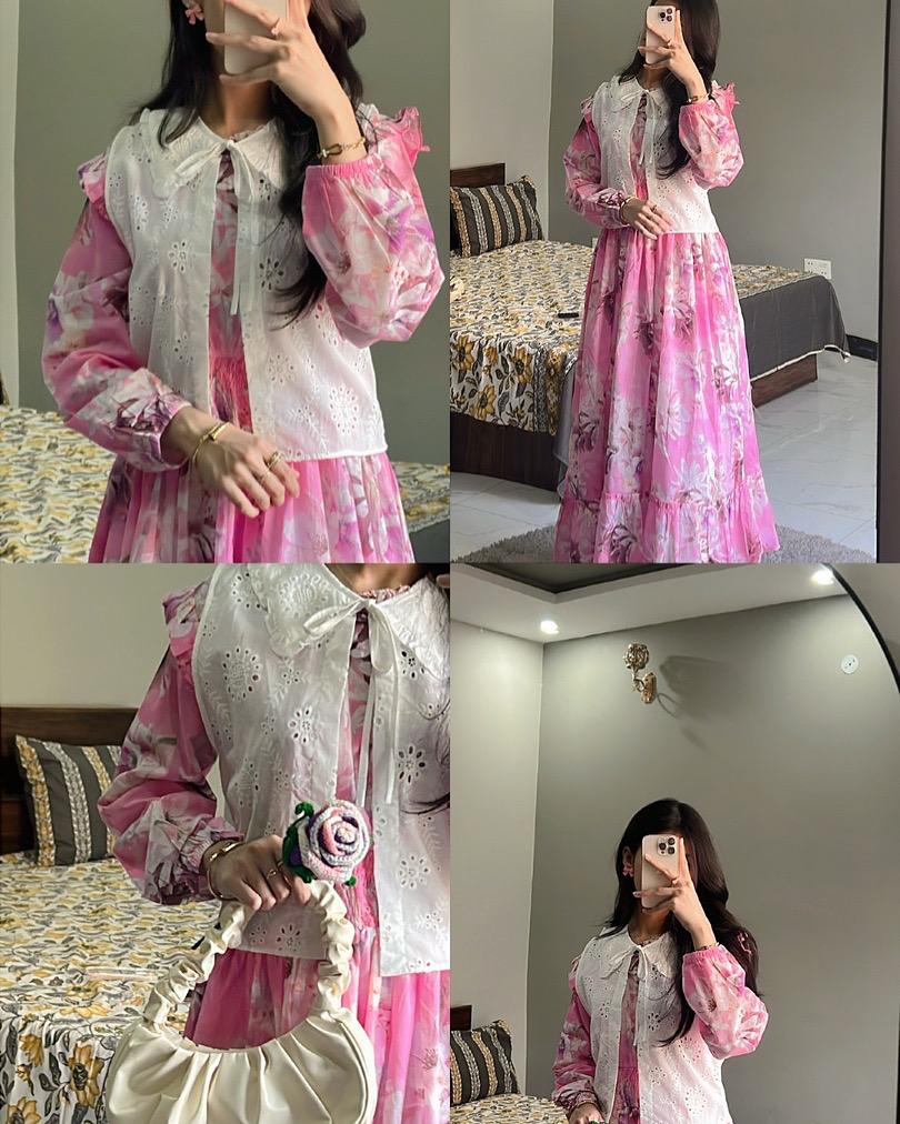 Pink Blossom Maxi with Coat Set